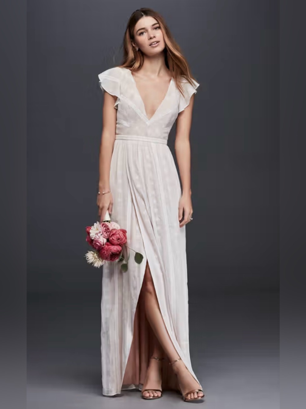The Jet Set Diaries Embroidered Deep-V Flutter Sleeve Gown Size Medium